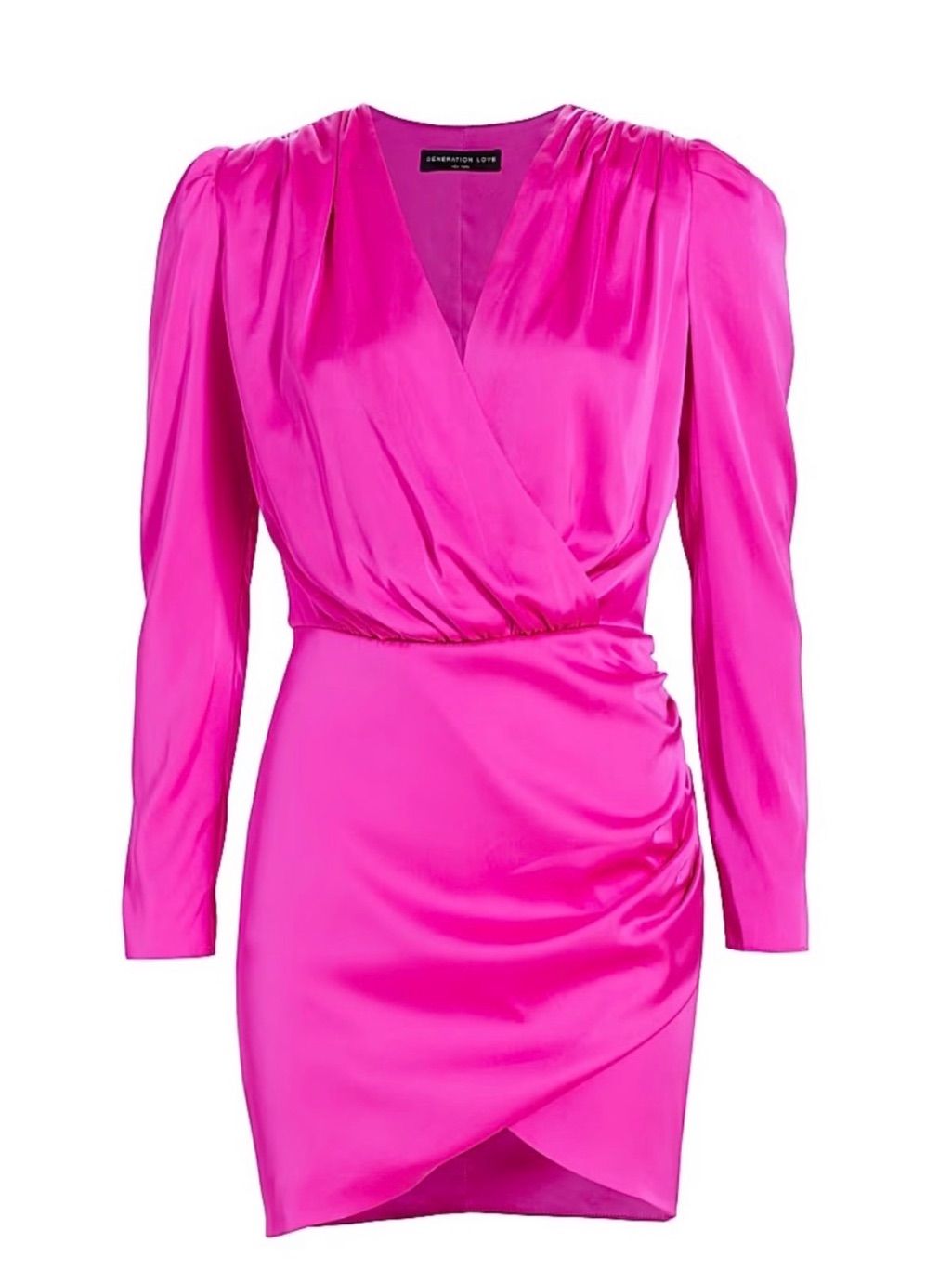 Generation Love Miley Hot Pink Long Sleeve Wrap Satin Dress